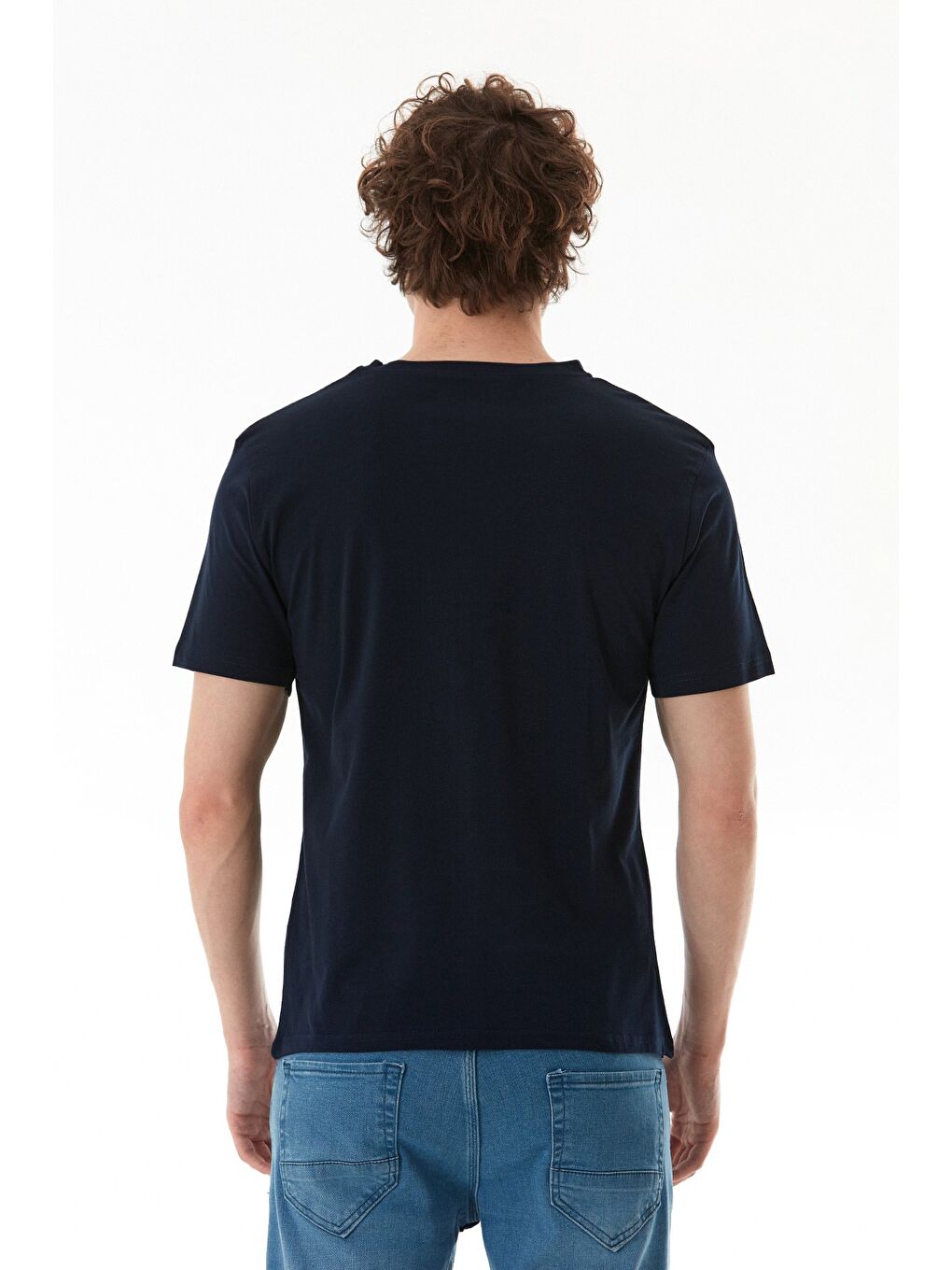 Lacivert Night Yazı Baskılı Bisiklet Yaka Tişört-4