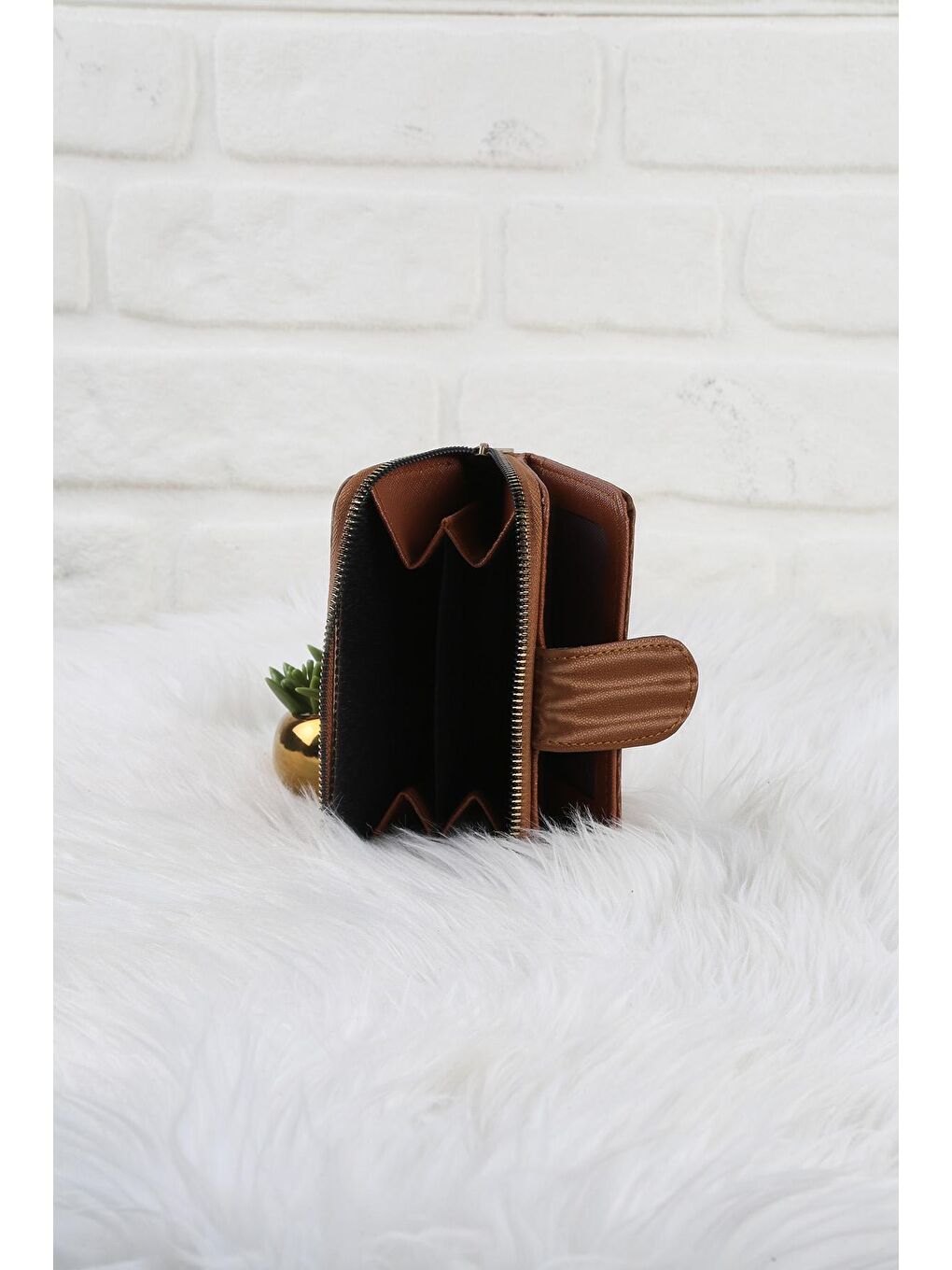 Kahverengi Çizgi Desenli Cüzdan/Para Çantası-3