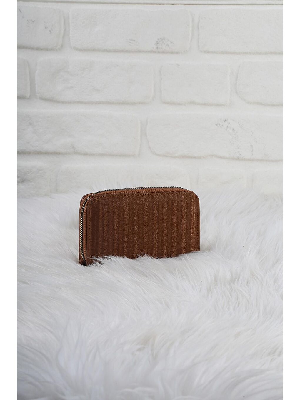 Kahverengi Çizgi Desenli Cüzdan/Para Çantası-4