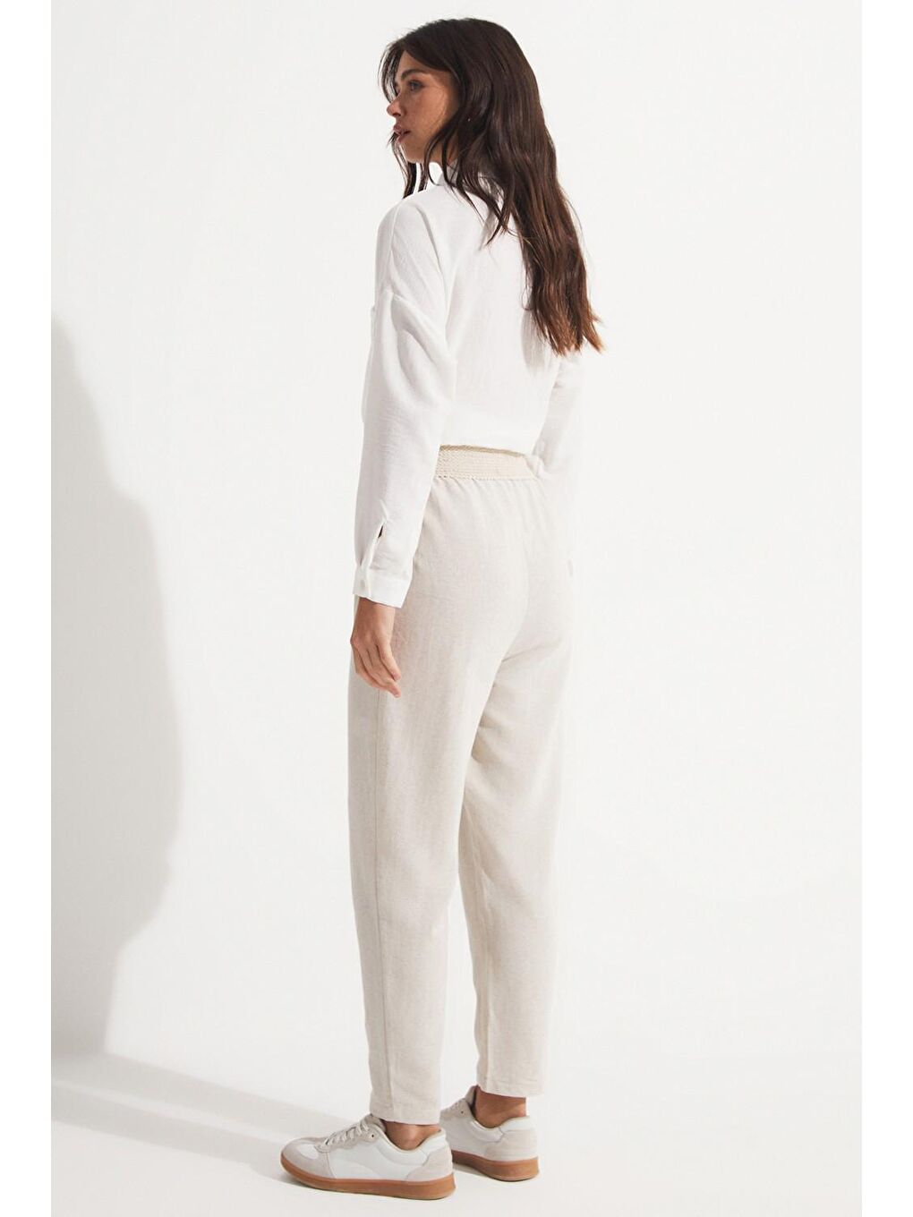 Bej Beli Lastikli Pantolon-4