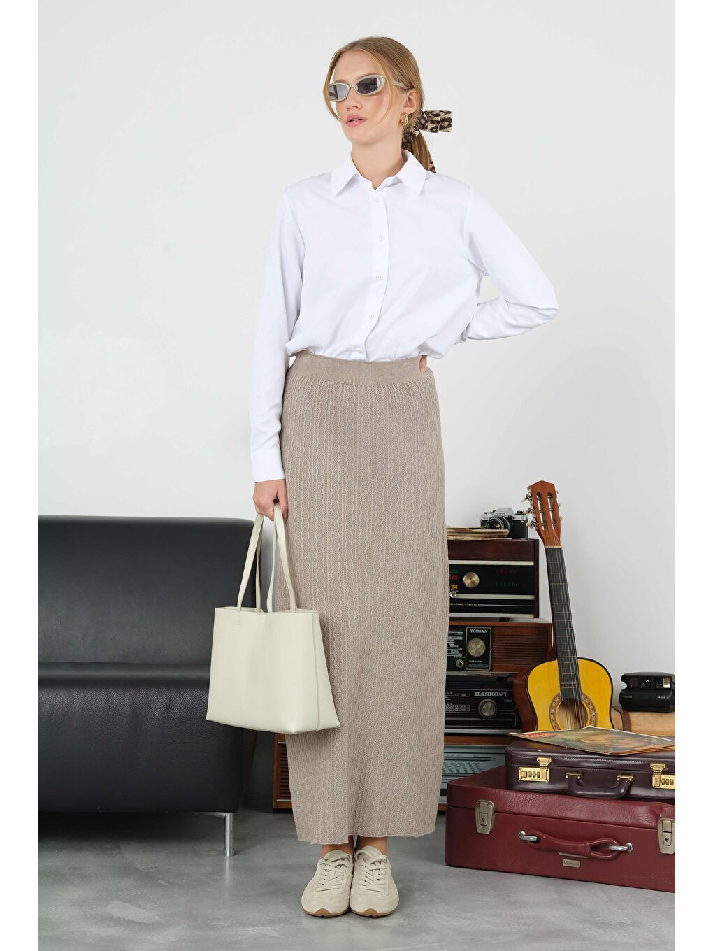 Bej Dokulu Triko Etek Vizon-3