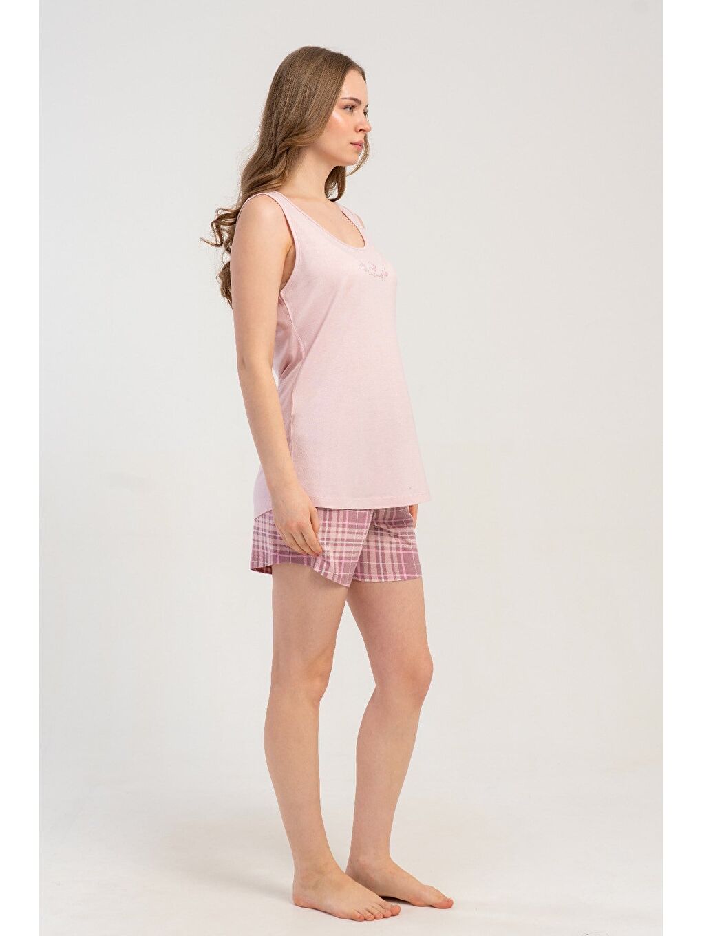 Kalın Askılı Şortlu Pijama Takımı Pembe-512199-5
