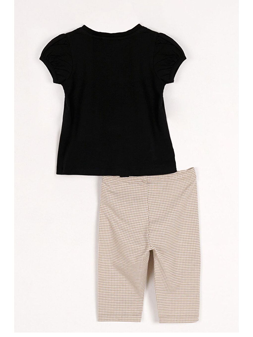 Kısa Kol Çiçek Işlemeli Renkli Kurdale Detaylı Bej Renk Kız Çocuk Taytlı Takım-2