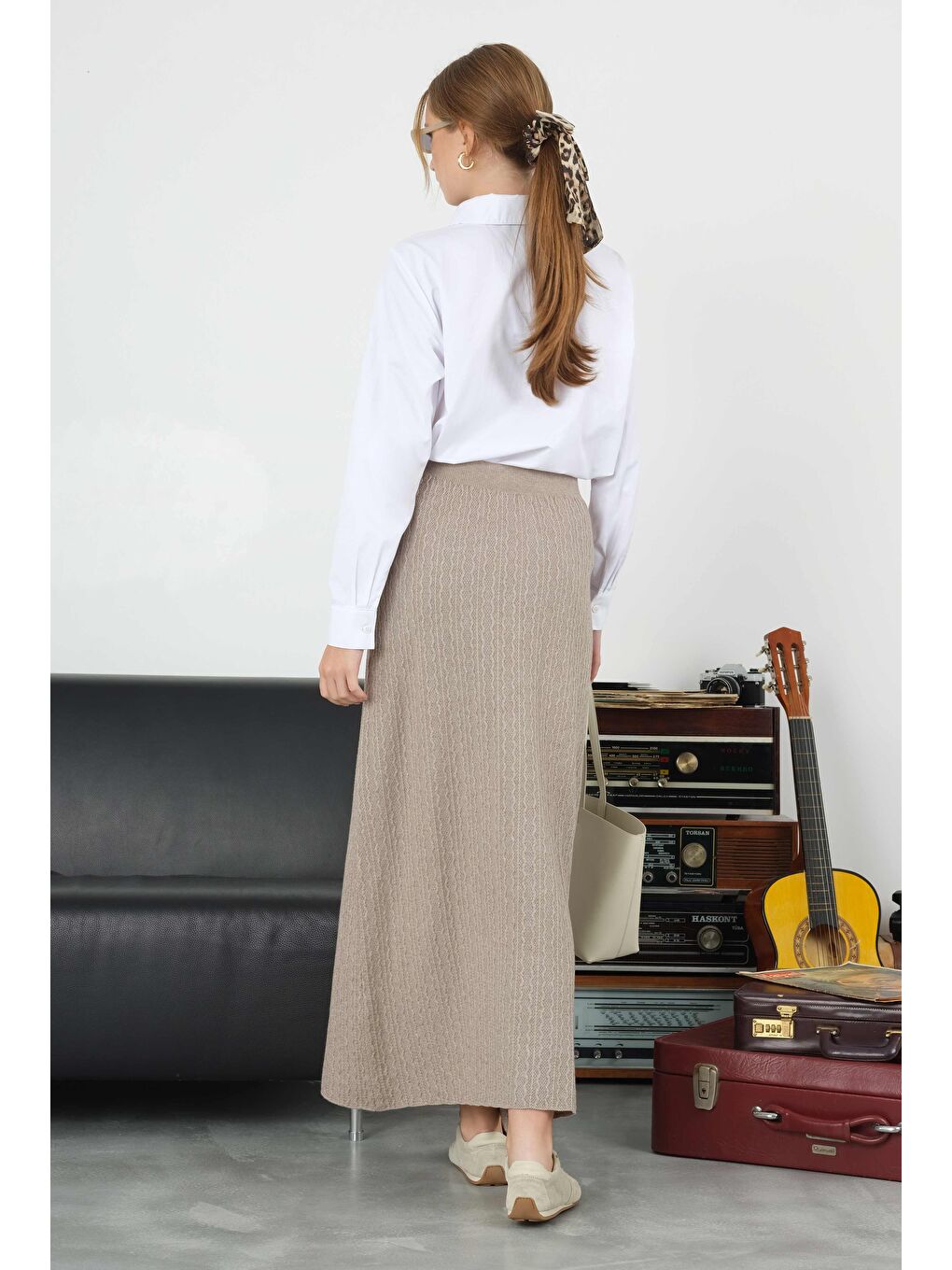 Bej Dokulu Triko Etek Vizon-4