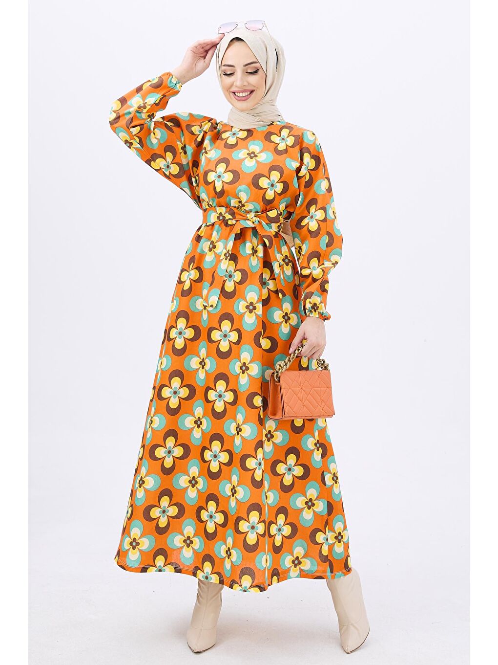 Bisiklet Kadın Turuncu Elbise - 11065-1