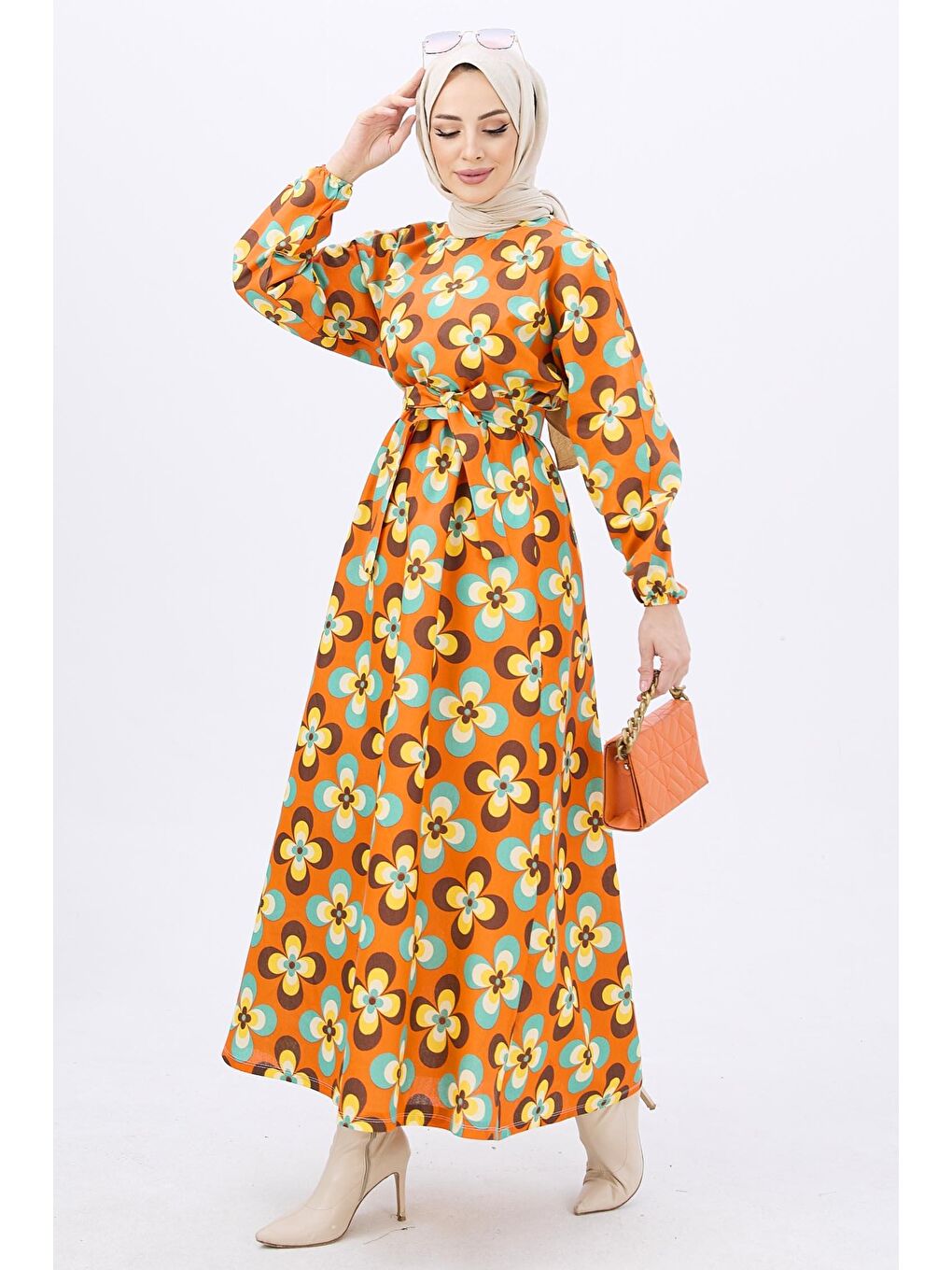 Bisiklet Kadın Turuncu Elbise - 11065-2