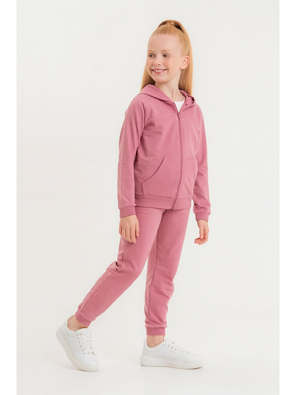 Pembe Kız - Erkek Çocuk Basic Fermuarlı Okul Eşofman Takımı Ak0785-1