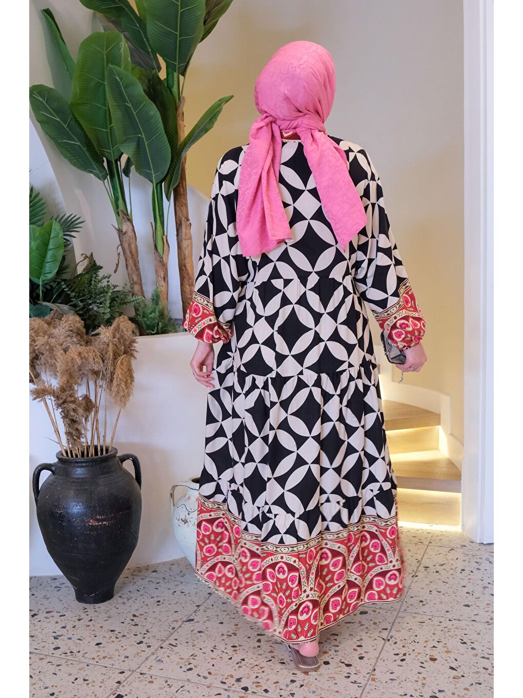 Desenli Elbise Siyah-2