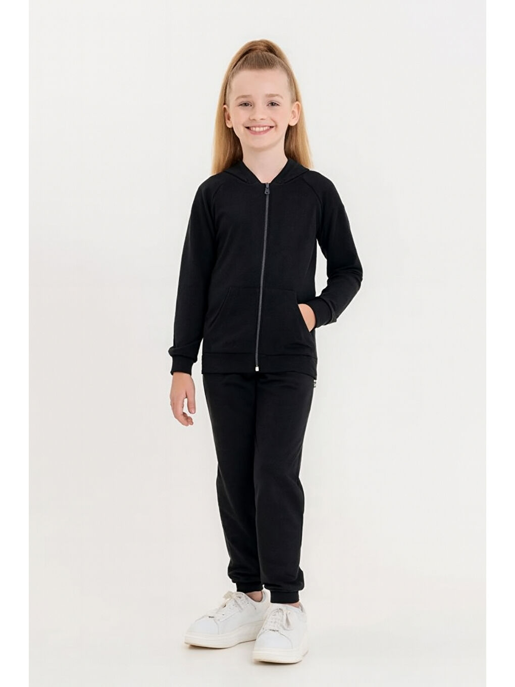 Siyah Kız - Erkek Çocuk Basic Fermuarlı Okul Eşofman Takımı Ak0785