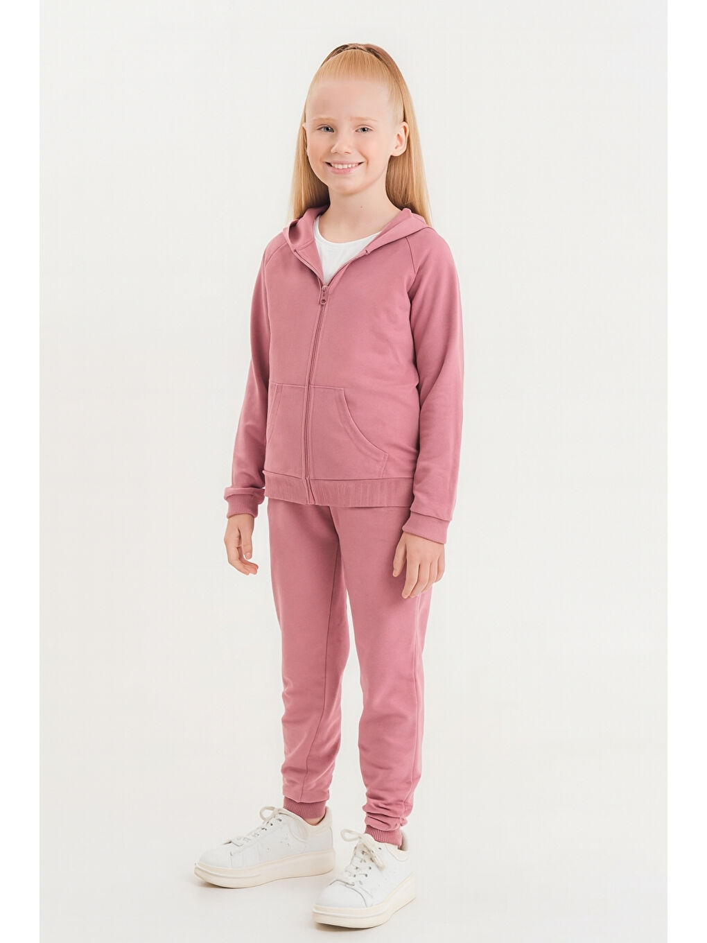 Pembe Kız - Erkek Çocuk Basic Fermuarlı Okul Eşofman Takımı Ak0785-2