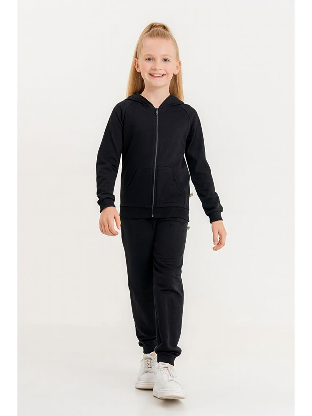 Siyah Kız - Erkek Çocuk Basic Fermuarlı Okul Eşofman Takımı Ak0785-1