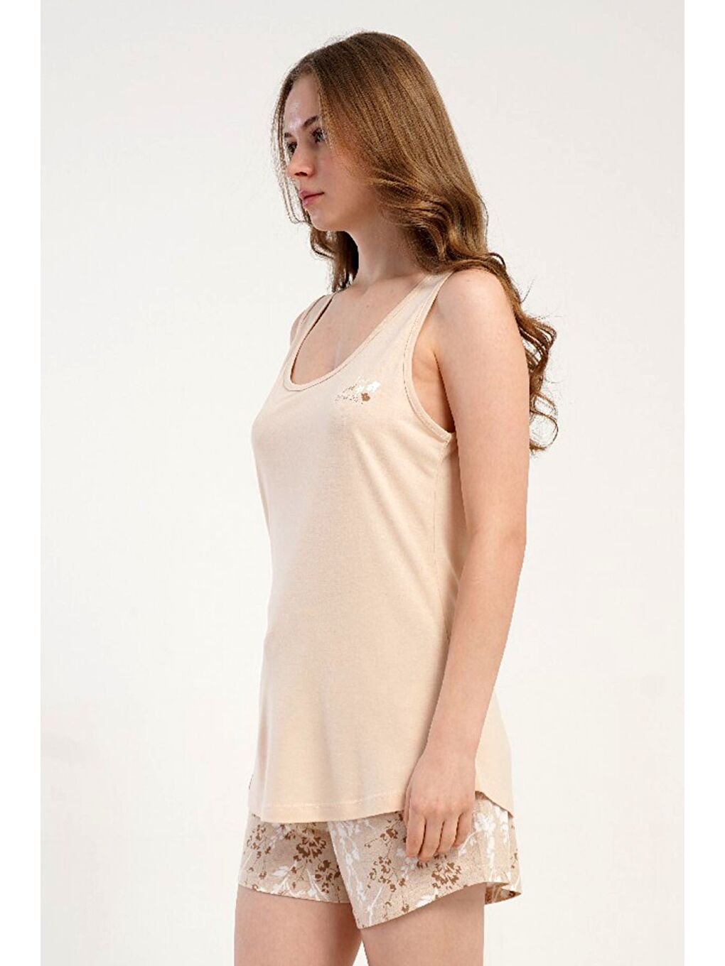 Kahverengi Kalın Askılı Şortlu Pijama Takımı Açık Kahve-512239-4