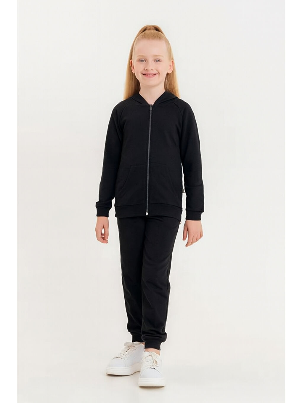 Siyah Kız - Erkek Çocuk Basic Fermuarlı Okul Eşofman Takımı Ak0785-2