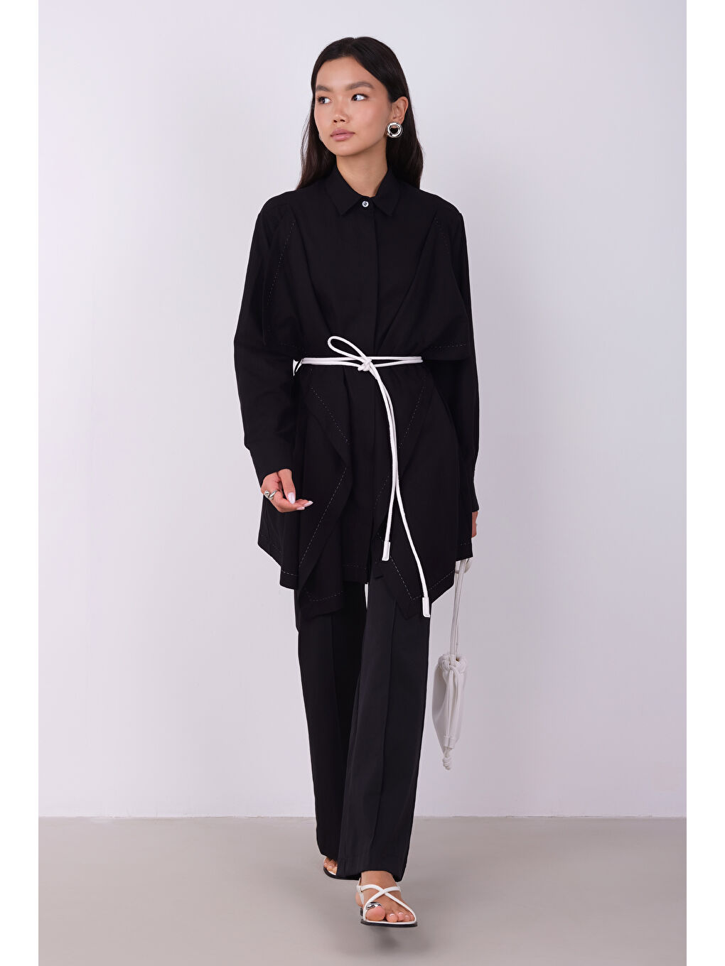 Geniş Parçalı Tasarım Gömlek Siyah-1