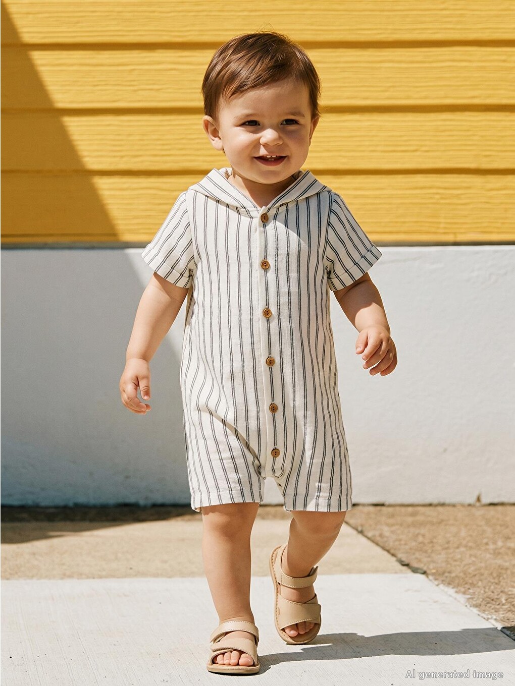 Baby Çizgili Kapüşonlu 6-18 Ay Tulum - Lacivert