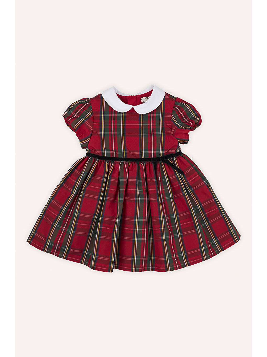 Kırmızı Kız Çocuk Ekose Desenli Parti Elbisesi