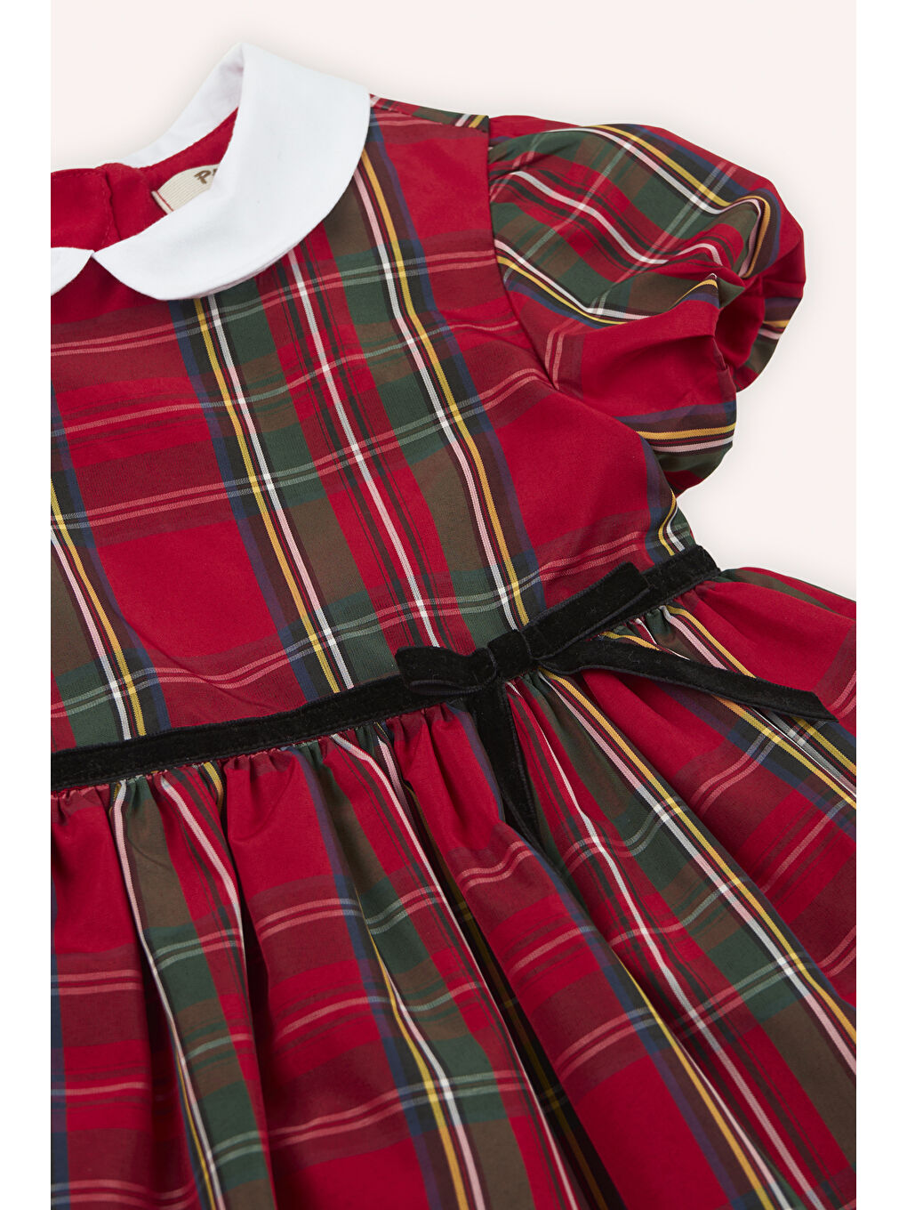 Kırmızı Kız Çocuk Ekose Desenli Parti Elbisesi-1