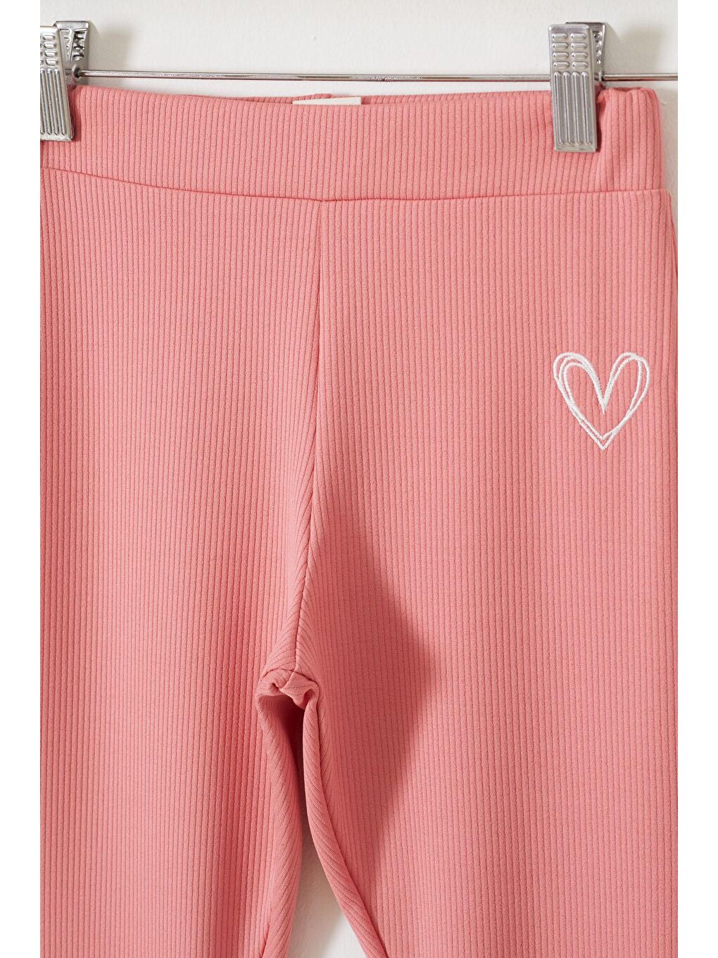 Fitilli Kalp Nakışlı İspanyol Paça Kız Çocuk 2'li Tayt Siyah-Somon 18214-1