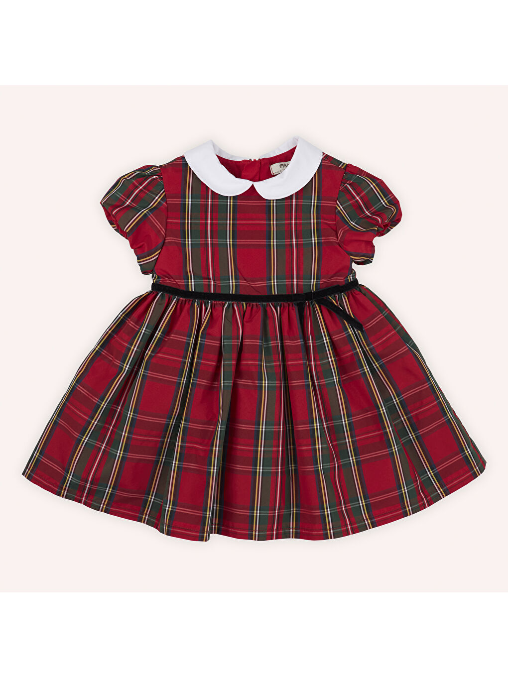 Kırmızı Kız Çocuk Ekose Desenli Parti Elbisesi-2