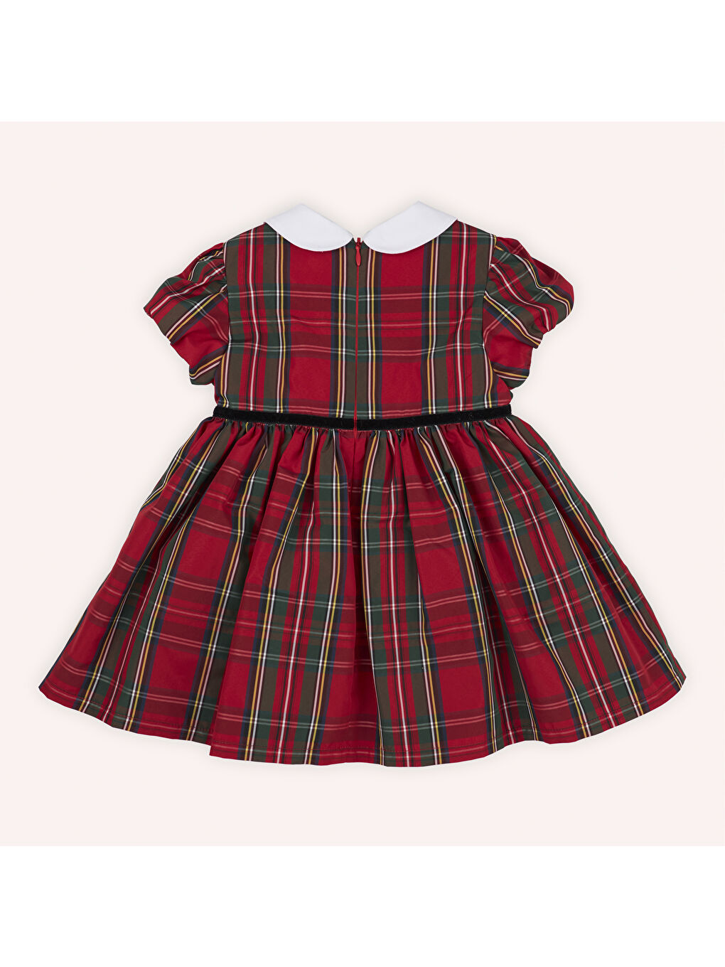 Kırmızı Kız Çocuk Ekose Desenli Parti Elbisesi-3