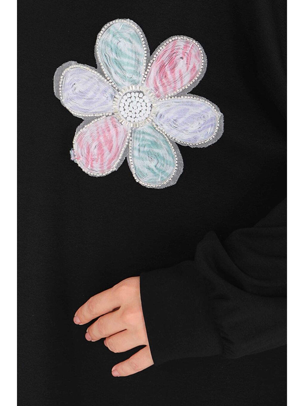 Çiçek İşlemeli Tunik Siyah - 27672-3