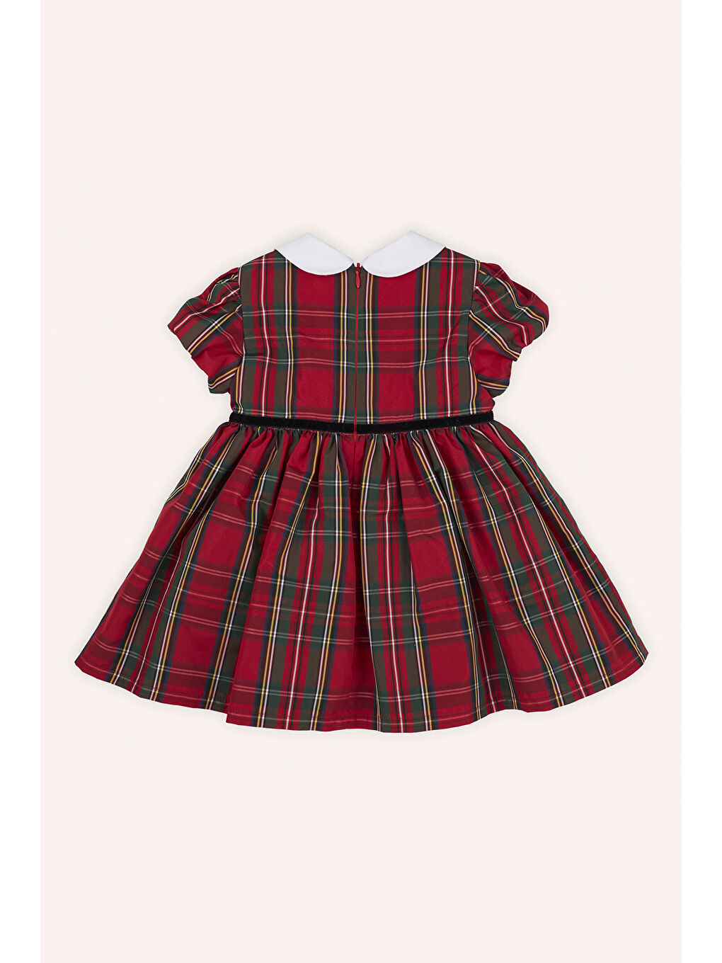Kırmızı Kız Çocuk Ekose Desenli Parti Elbisesi-4
