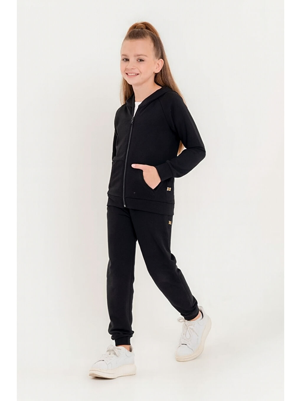 Siyah Kız - Erkek Çocuk Basic Fermuarlı Okul Eşofman Takımı Ak0785-3