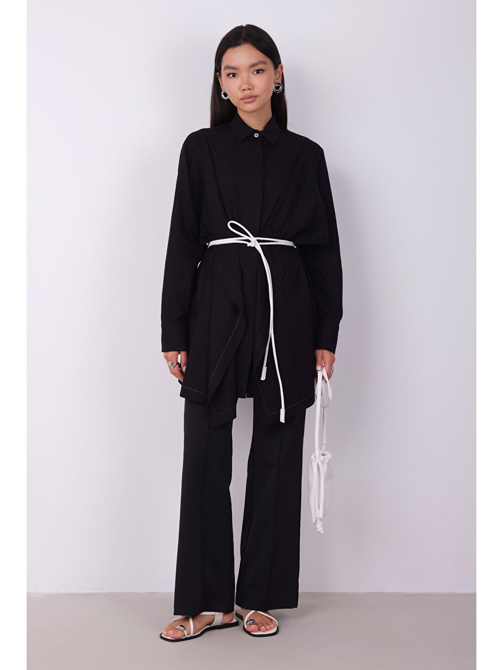 Geniş Parçalı Tasarım Gömlek Siyah-2