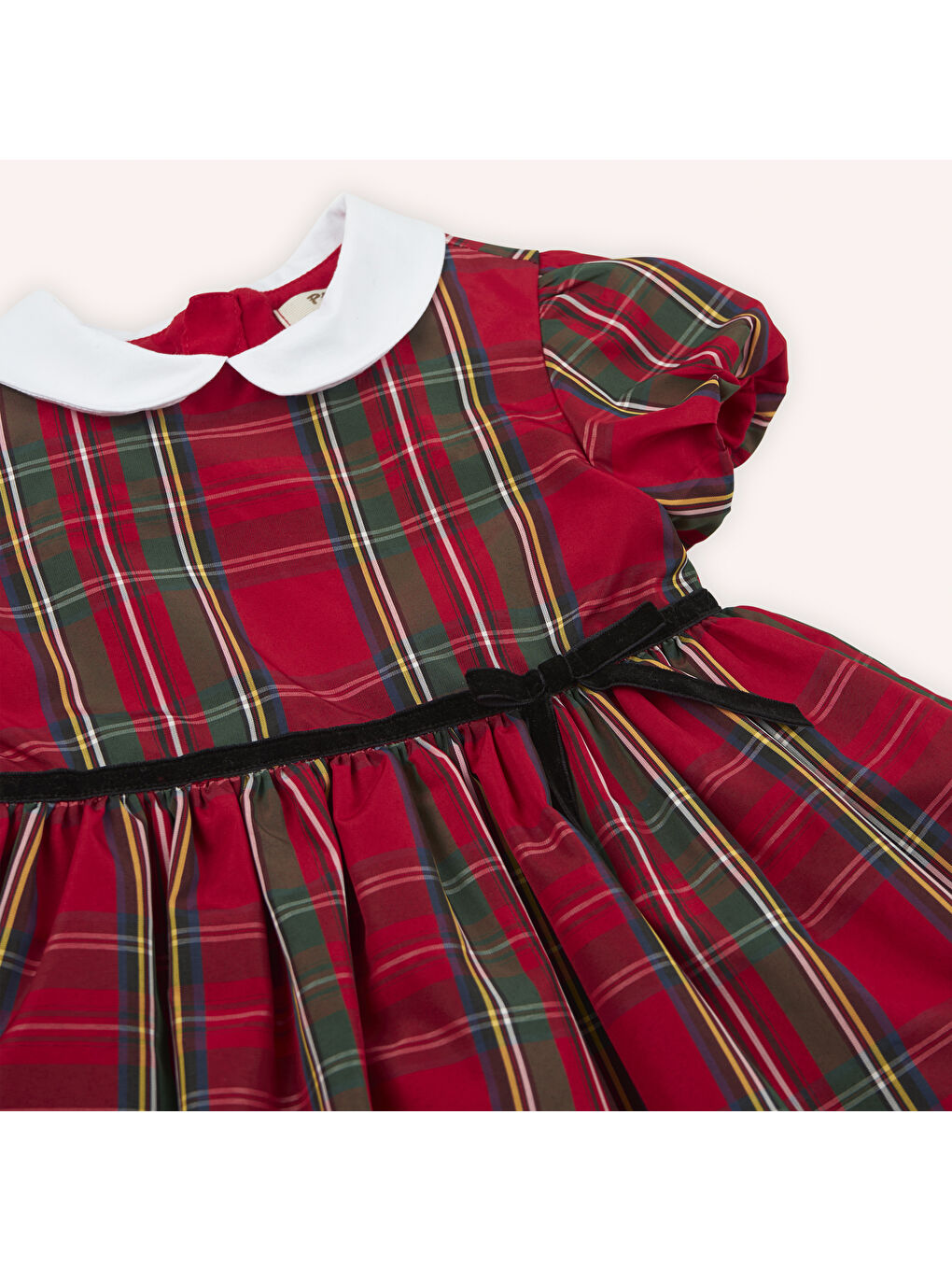 Kırmızı Kız Çocuk Ekose Desenli Parti Elbisesi-5