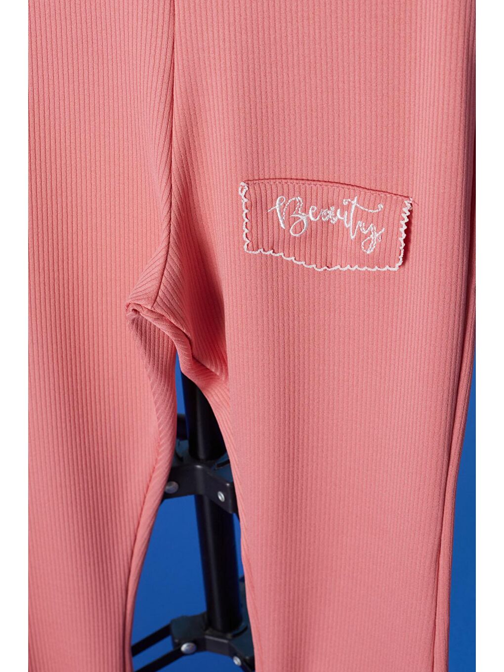 Pembe Somon Beauty Yazı Nakışlı İspanyol Paça Kız Çocuk Tayt 18181-1