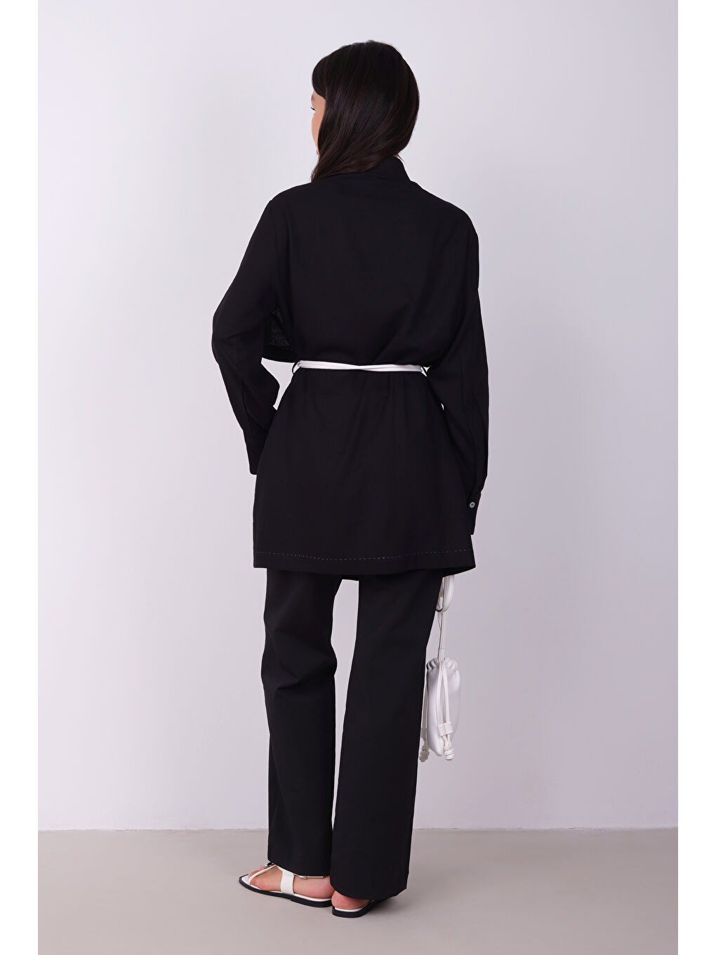 Geniş Parçalı Tasarım Gömlek Siyah-3