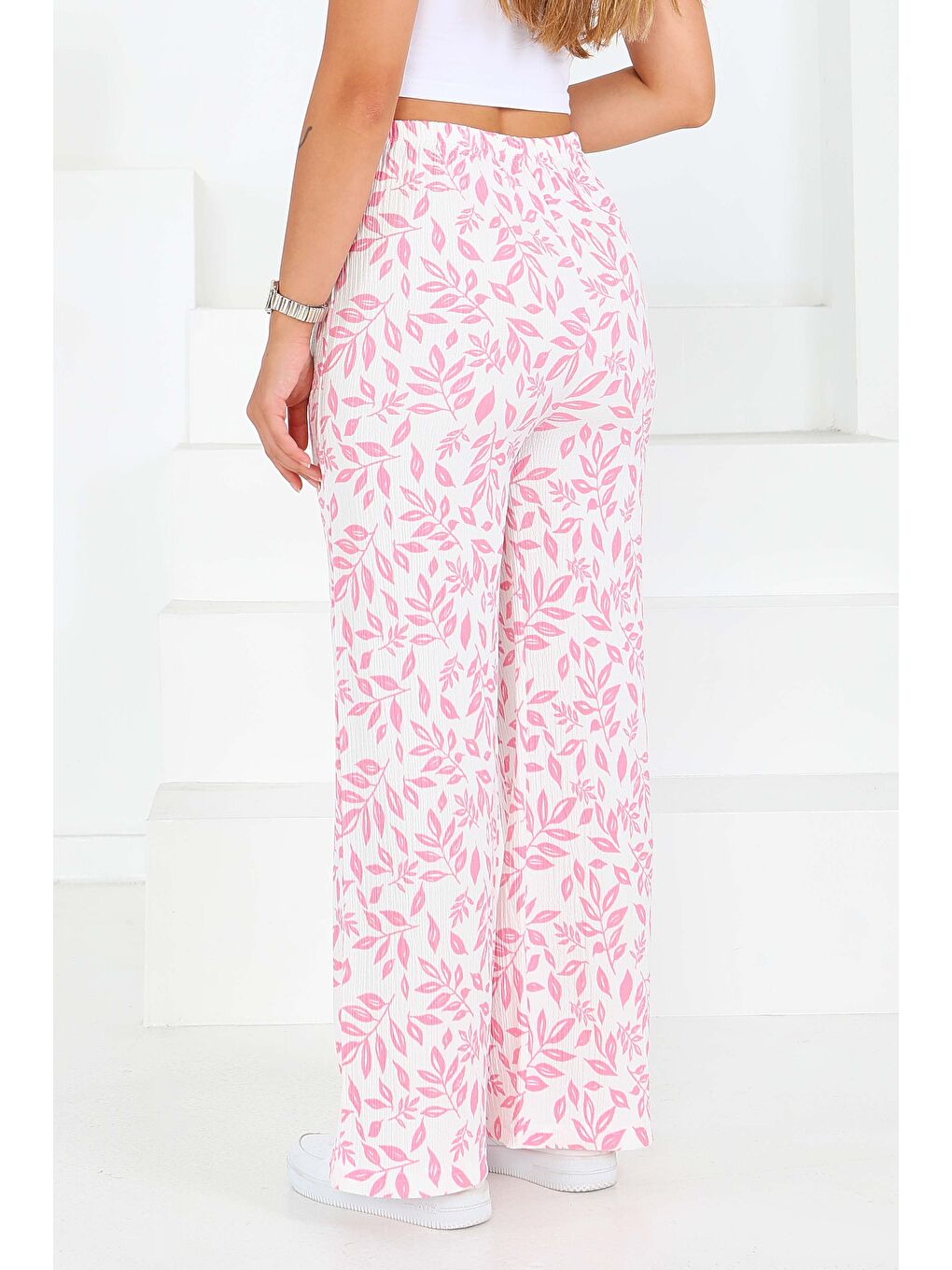 Desenli Beli Lastikli Bürümcük Pantolon Pembe - 27678-3