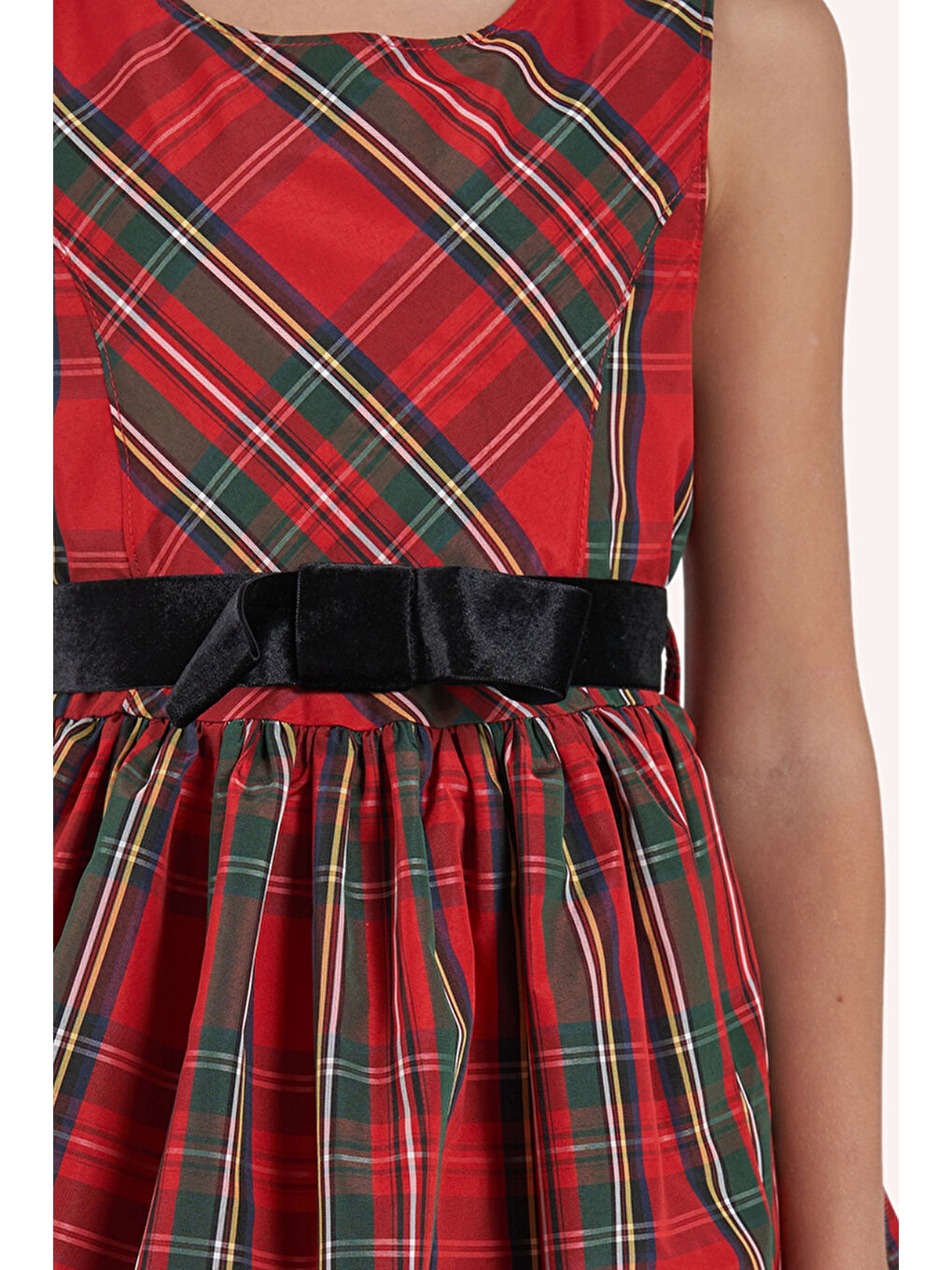 Kırmızı Kız Çocuk Ekose Desenli Parti Elbisesi-2