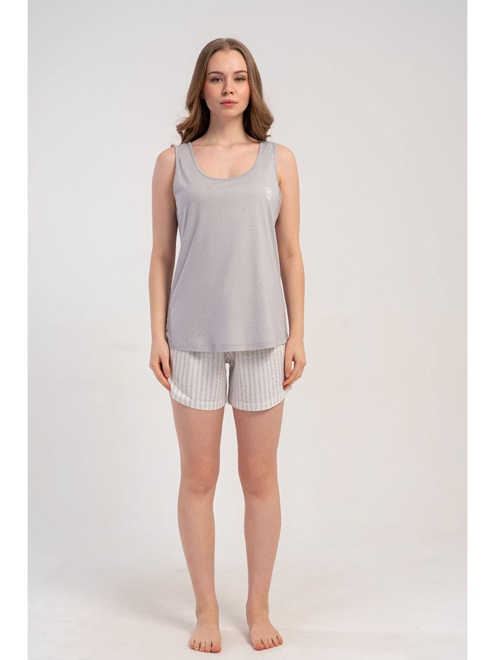 Kalın Askılı Şortlu Pijama Takımı Gri-512223-3
