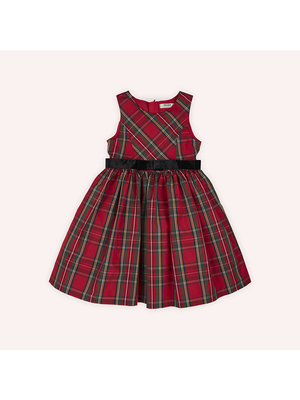 Kırmızı Kız Çocuk Ekose Desenli Parti Elbisesi-3