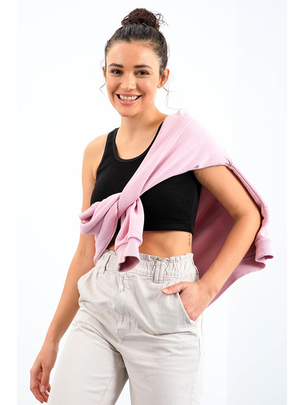 Siyah Basic Sıfır Kol Dar Kalıp U Yaka Kadın Crop Top Atlet - 97162-2