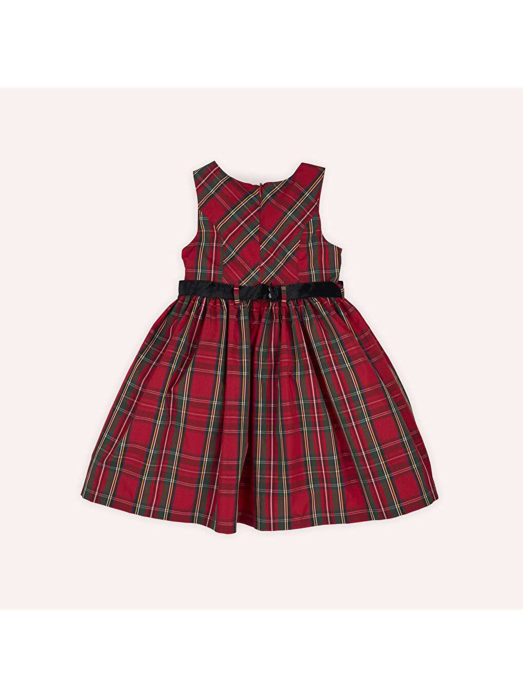 Kırmızı Kız Çocuk Ekose Desenli Parti Elbisesi-8