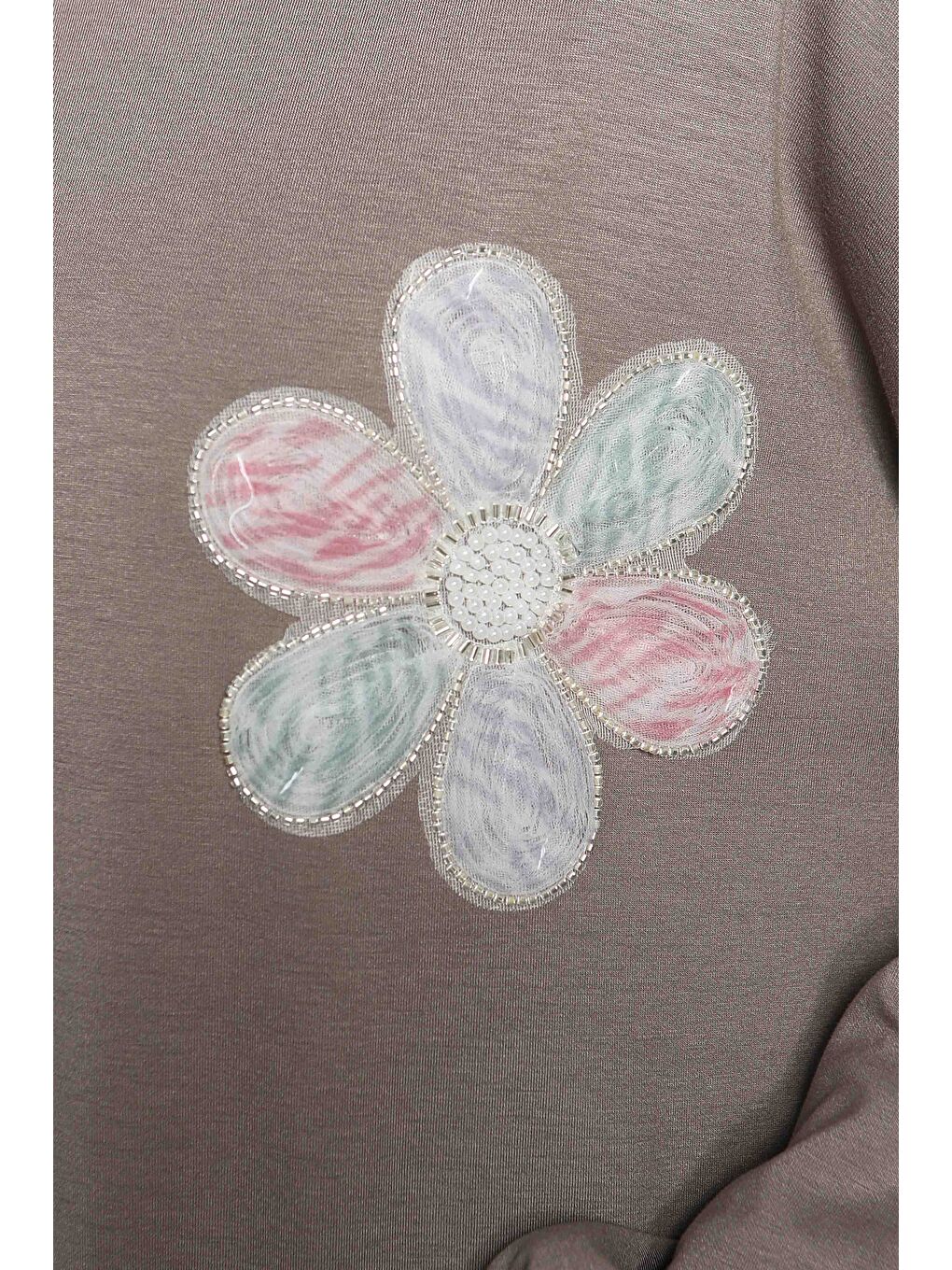 Bej Çiçek İşlemeli Oysho Tunik Vizon - 27672-3