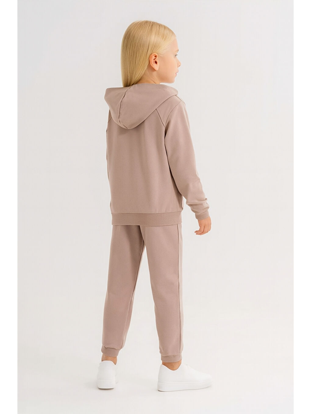Bej Kız - Erkek Çocuk Basic Fermuarlı Okul Eşofman Takımı Ak0785-2