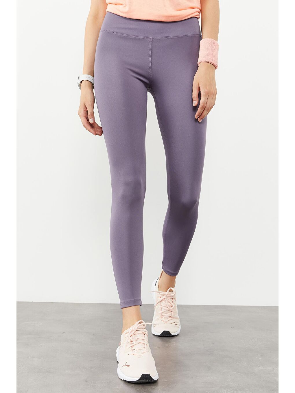 Mor Eflatun Yüksek Bel Streç Slim Fit Dar Paça Kadın Tayt - 94545-1