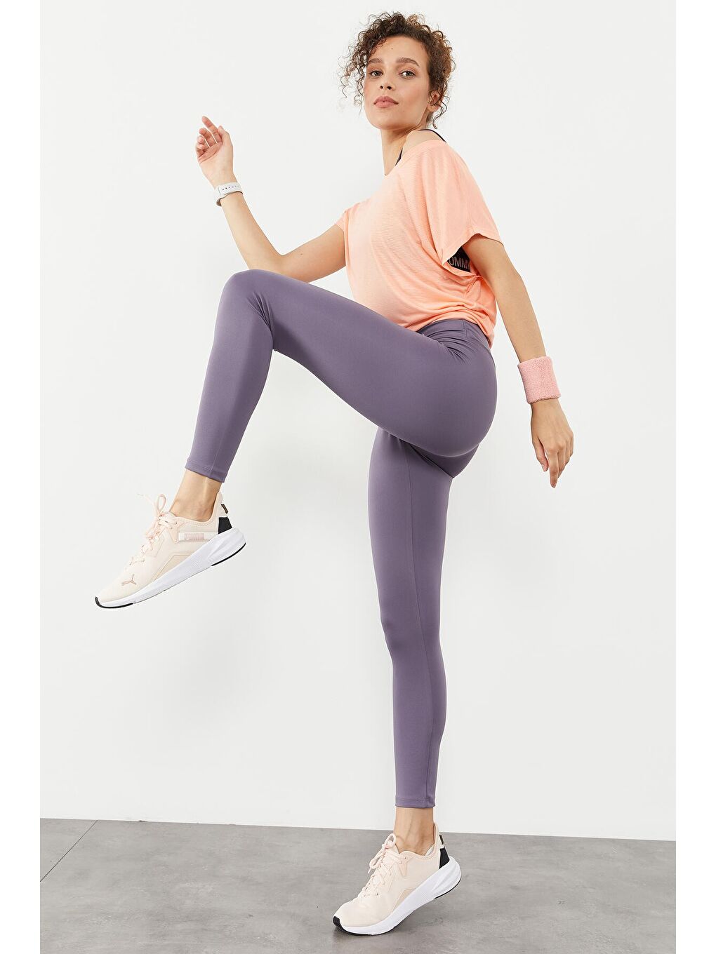 Mor Eflatun Yüksek Bel Streç Slim Fit Dar Paça Kadın Tayt - 94545-4