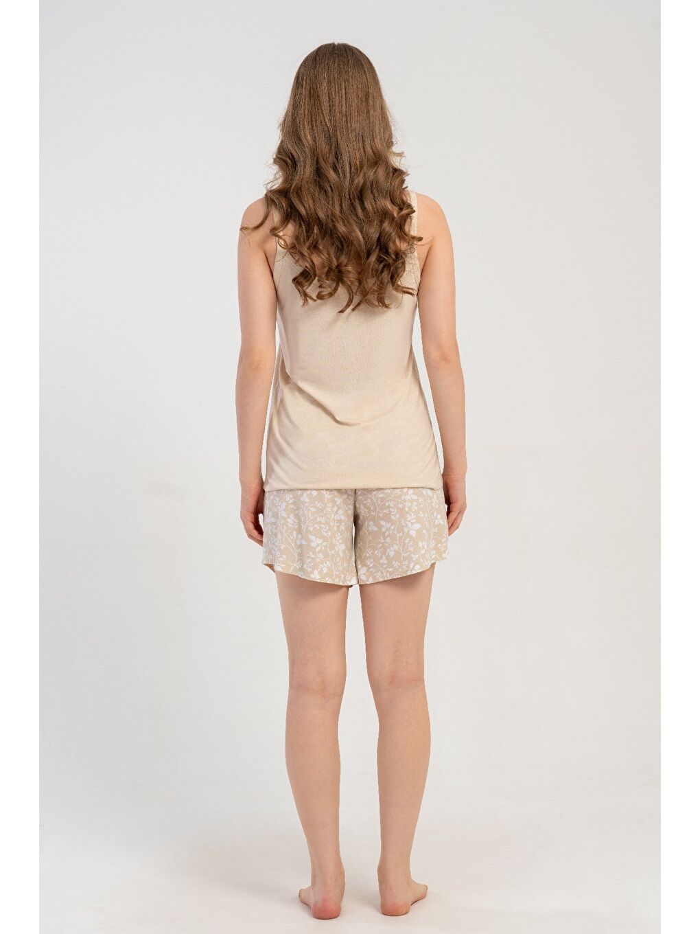 İp Askılı Şortlu Pijama Takımı Bej-512183-5