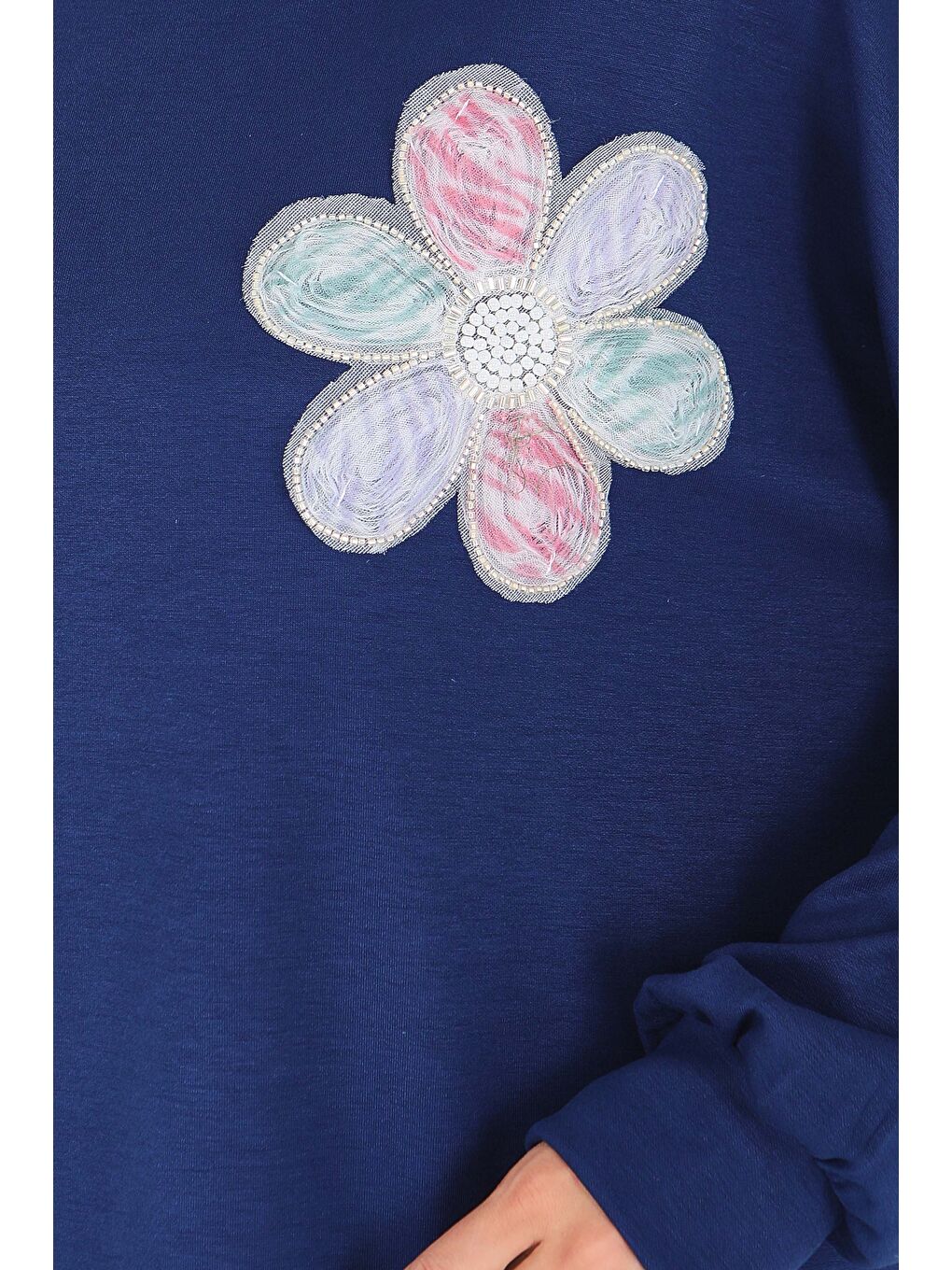 Çiçek İşlemeli Tunik Lacivert - 27672-2
