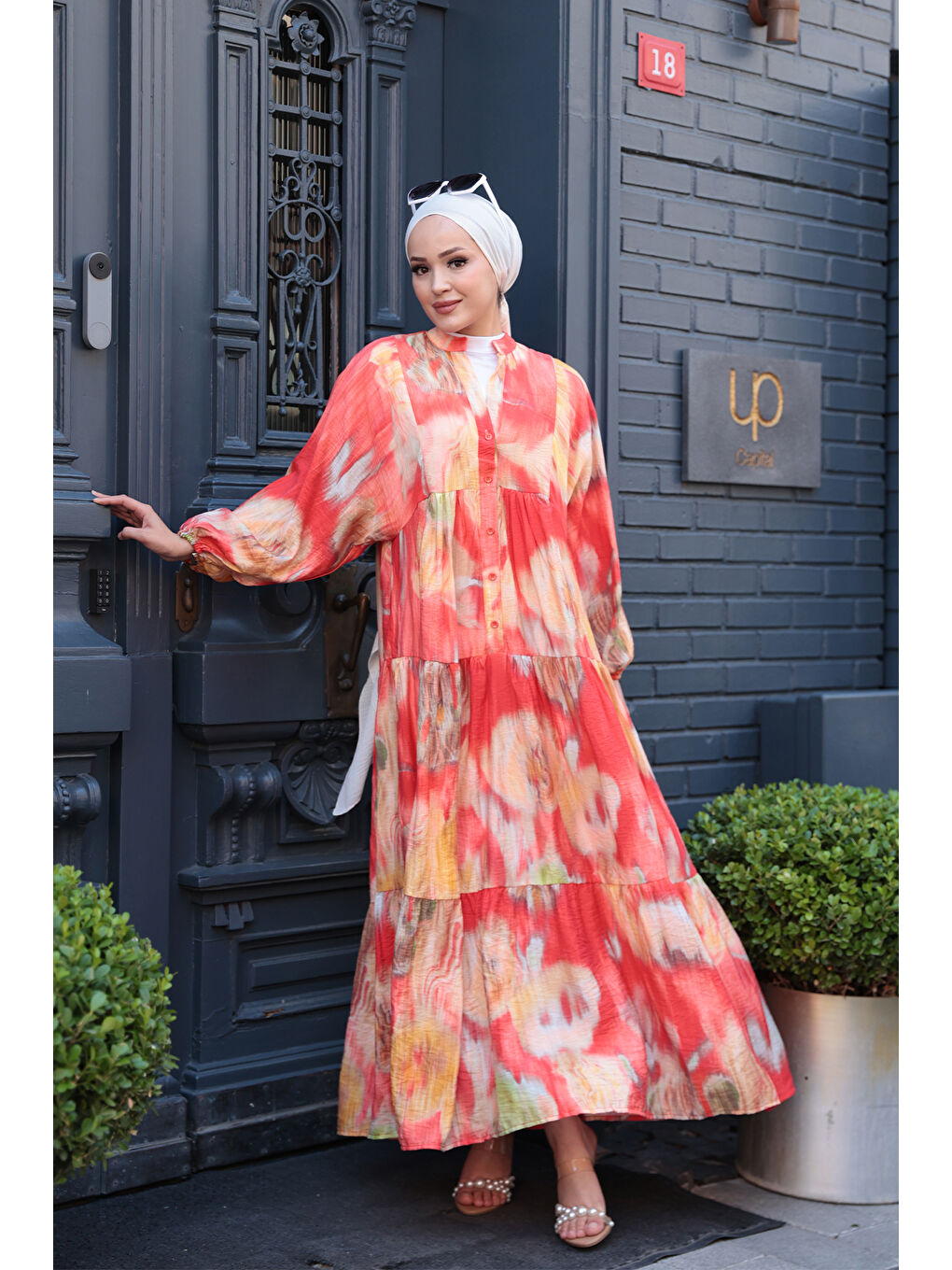 Kadın Batik Desen Elbise Turuncu-2