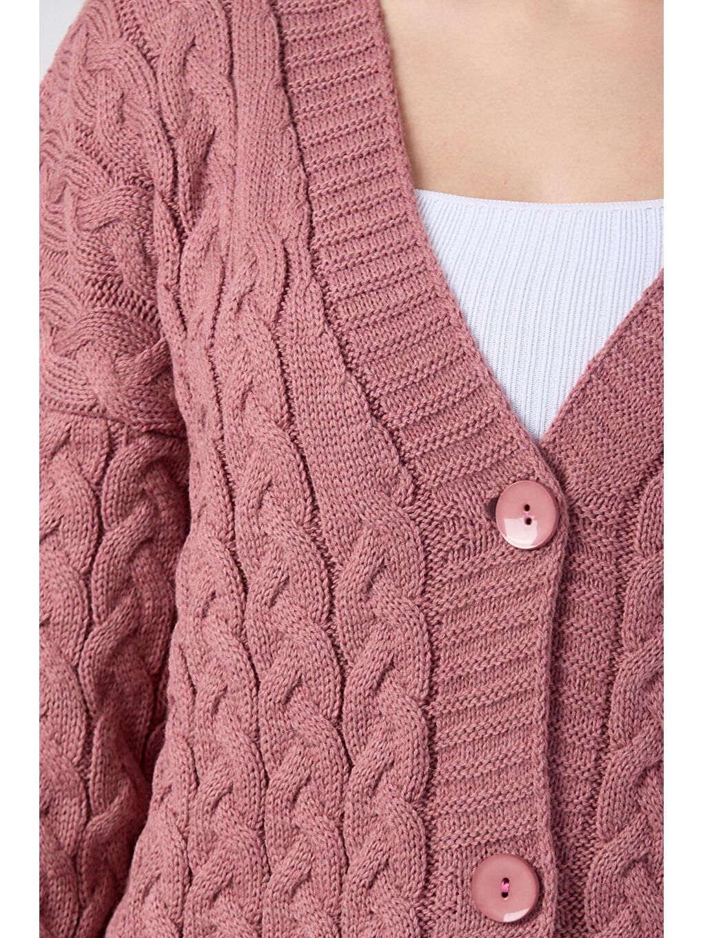 Pembe Örgülü Triko Hırka Gul - 27657-4