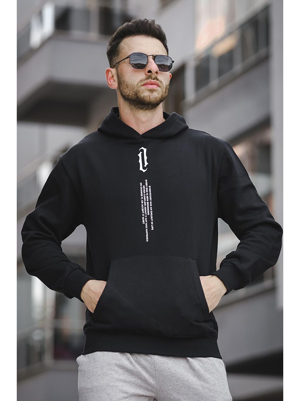 Oksit Siyah Every Story Ön Baskılı Erkek Sweatshirt - 1