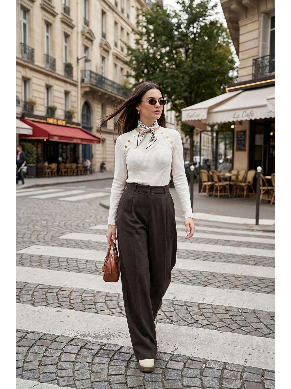 Kahverengi Wide Leg Yüksek Bel Geniş Paça Pileli Kadın Pantolon 6923871