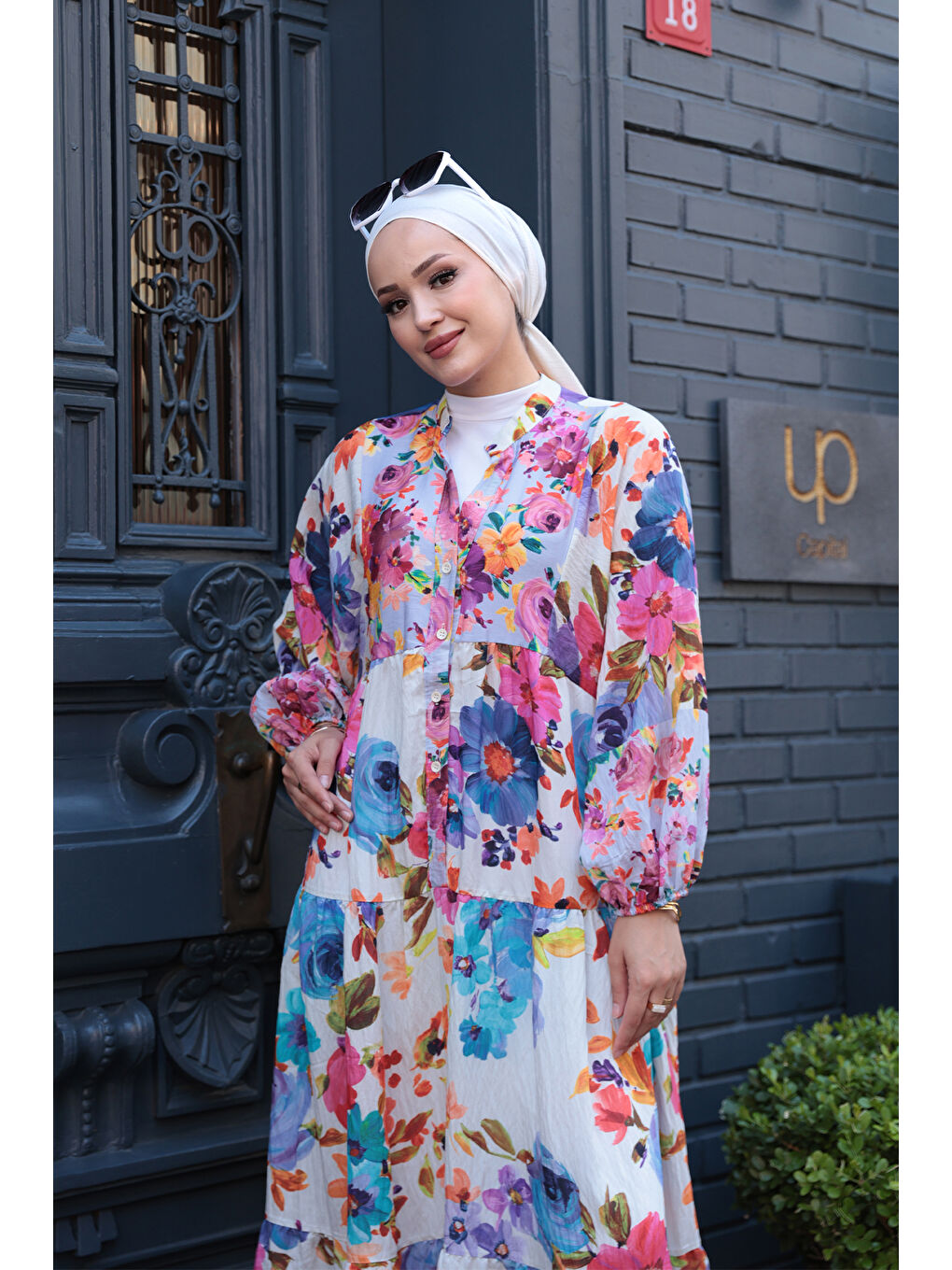 Pembe Kadın Karışık Çicek Desen Elbise Gül Kurusu-3