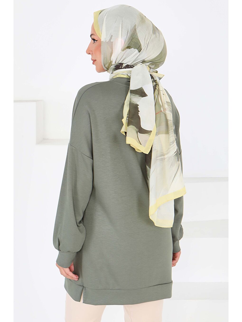 Çiçek İşlemeli  Tunik Haki - 27672-4