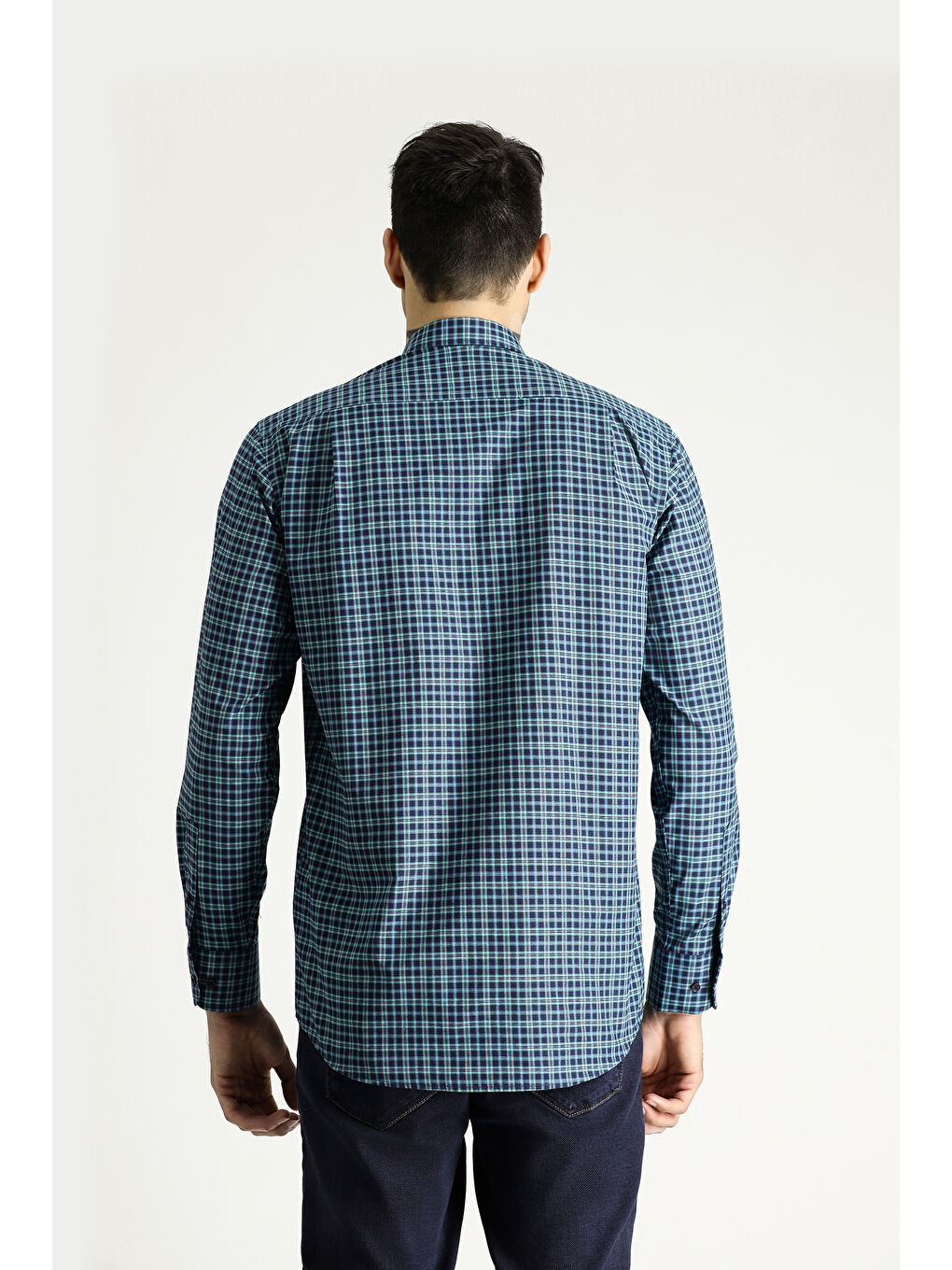 Petrol Uzun Kol Regular Fit Ekose Pamuklu Kolay Ütülenebilir Düğmeli Yaka Büyük Beden Oduncu Gömlek-4